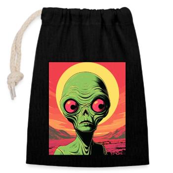 Un petit extraterrestre vert sur Mars - Sac cadeau en coton avec cordon (14 x 20 cm) - noir - Devant