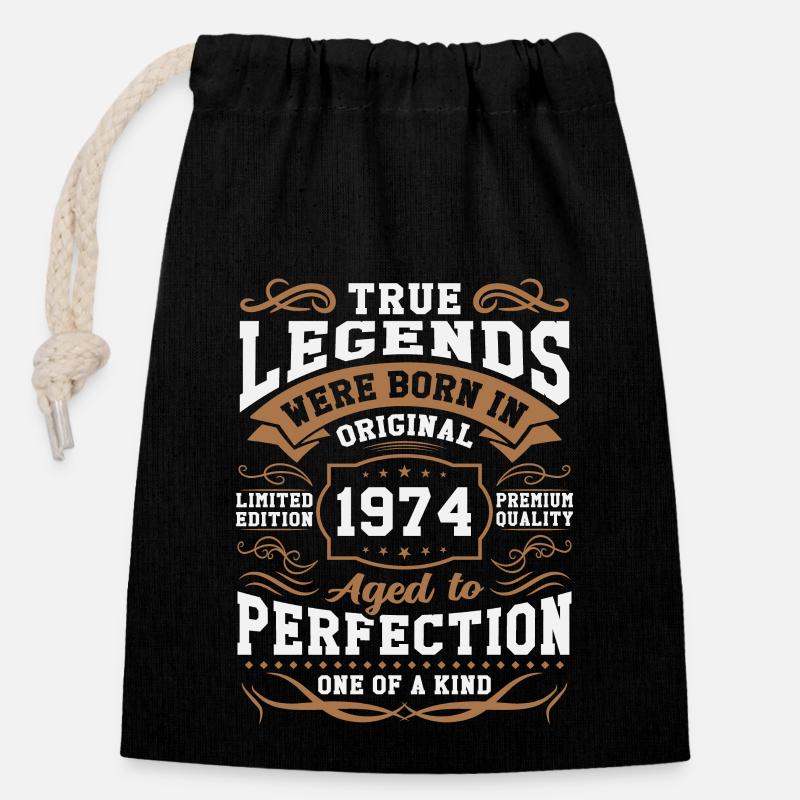 Légendes Né en 1974 - Sac cadeau en coton avec cordon (14 x 20 cm) - noir