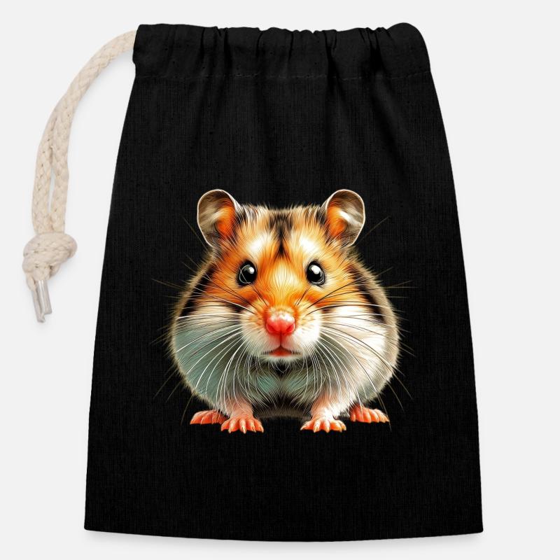 Hamster - Sac cadeau en coton avec cordon (14 x 20 cm) - noir