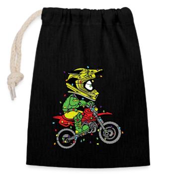 Motocross avec lumières de Noël - Sac cadeau en coton avec cordon (14 x 20 cm) - noir - Devant