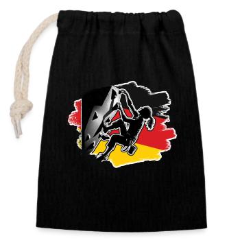 Deutschland Kletterer - Frau Boulderer Klettern - Verschließbarer Geschenkbeutel aus Baumwolle (14x20cm) - Schwarz - Vorne