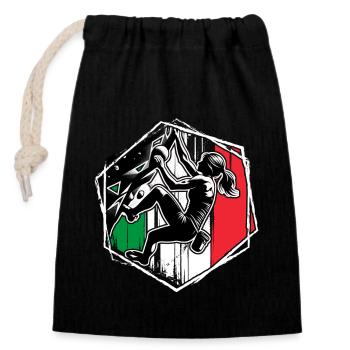 Italy Climber - Woman Boulderer Climbing - Closable cotton gift bag (14x20cm) - black - Front