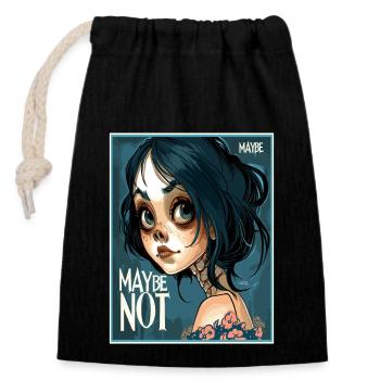 Comic Anime Mädchen, vielleicht, vielleicht nicht - Verschließbarer Geschenkbeutel aus Baumwolle (14x20cm) - Schwarz - Vorne