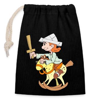 Child is riding a rocking horse - Closable cotton gift bag (14x20cm) - black - Front