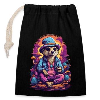 Suricate forêt champignons psychédélique Goa Trance Art - Sac cadeau en coton avec cordon (14 x 20 cm) - noir - Devant