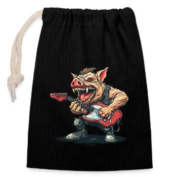 Heavy Rock Music Guitars Pig - Closable cotton gift bag (14x20cm) - black - Front