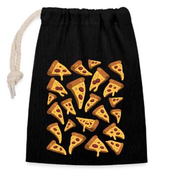 Pizza - Sac cadeau en coton avec cordon (14 x 20 cm) - noir - Devant