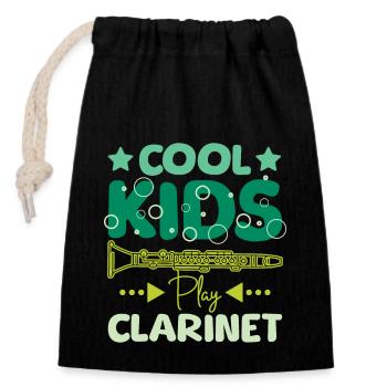 For children Cool kids play clarinet - Closable cotton gift bag (14x20cm) - black - Front