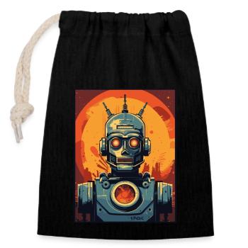 Invasion de robot rétro de dessin animé Art déco - Sac cadeau en coton avec cordon (14 x 20 cm) - noir - Devant