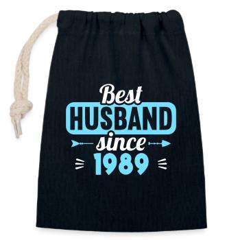 Meilleur mari depuis 1989 35e anniversaire de mariage - Sac cadeau en coton avec cordon (14 x 20 cm) - bleu marine - Devant