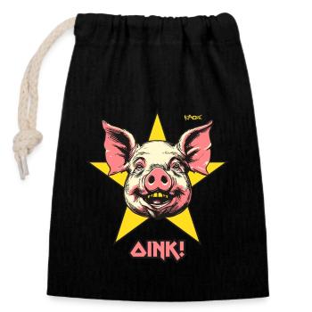 das rockende Stern-Schwein, Oink und Grunz - Verschließbarer Geschenkbeutel aus Baumwolle (14x20cm) - Schwarz - Vorne