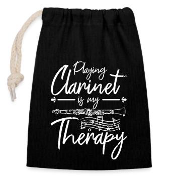 Playing clarinet is my therapy - Closable cotton gift bag (14x20cm) - black - Front
