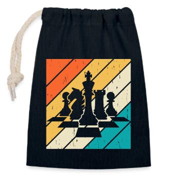 Échecs - Sac cadeau en coton avec cordon (14 x 20 cm) - bleu marine - Devant