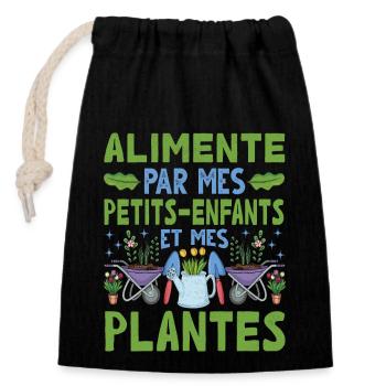 Propulsé par les petits-enfants et la conception des plantes - Sac cadeau en coton avec cordon (14 x 20 cm) - noir - Devant