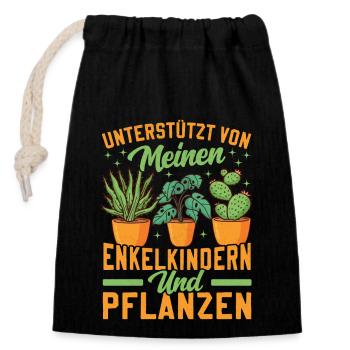 Unterstützt Von Grandchildren And Plants Design - Verschließbarer Geschenkbeutel aus Baumwolle (14x20cm) - Schwarz - Vorne