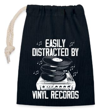 Facilement distrait par les disques vinyles Vint - Sac cadeau en coton avec cordon (14 x 20 cm) - bleu marine - Devant