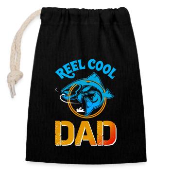 Reel cool Dad Fishing - Verschließbarer Geschenkbeutel aus Baumwolle (14x20cm) - Schwarz - Vorne