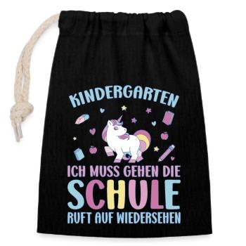Bye Kindergarten Einhorn Kita Abgänger Mädchen - Verschließbarer Geschenkbeutel aus Baumwolle (14x20cm) - Schwarz - Vorne