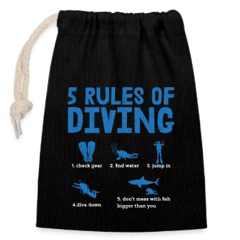 5 Rules Of Diving Scuba Diving Diver - Closable cotton gift bag (14x20cm) - black - Front
