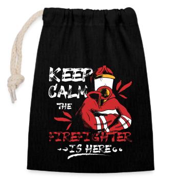 Keep calm the firefighter is here - Closable cotton gift bag (14x20cm) - black - Front
