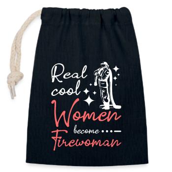 Real cool women become firewoman - Closable cotton gift bag (14x20cm) - navy - Front