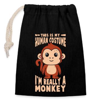 C’est mon costume humain - Sac cadeau en coton avec cordon (14 x 20 cm) - noir - Devant