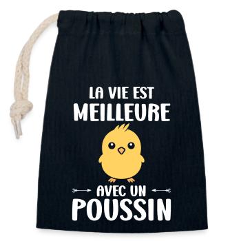 Humour bébé poussin - Sac cadeau en coton avec cordon (14 x 20 cm) - bleu marine - Devant