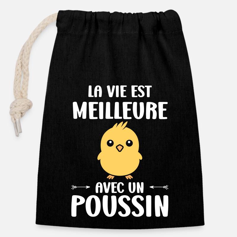 Humour bébé poussin - Sac cadeau en coton avec cordon (14 x 20 cm) - noir