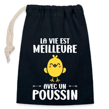 Humour petit poussin - Sac cadeau en coton avec cordon (14 x 20 cm) - bleu marine - Devant