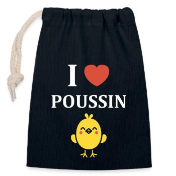 Humour petit poussin - Sac cadeau en coton avec cordon (14 x 20 cm) - bleu marine - Devant