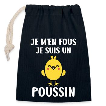 Humour petit poussin - Sac cadeau en coton avec cordon (14 x 20 cm) - bleu marine - Devant