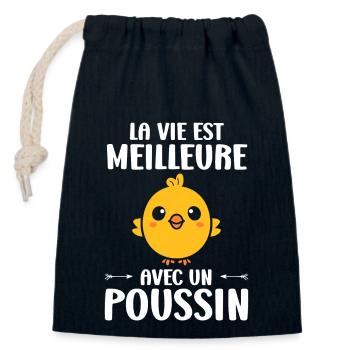 Humour bébé poussin - Sac cadeau en coton avec cordon (14 x 20 cm) - bleu marine - Devant