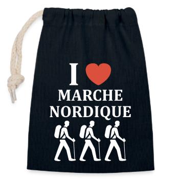 Randonné humour marche nordique - Sac cadeau en coton avec cordon (14 x 20 cm) - bleu marine - Devant