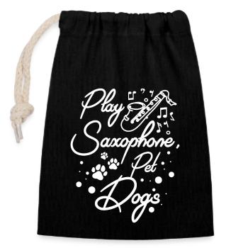 Dog owner, play saxophone pet dogs - Closable cotton gift bag (14x20cm) - black - Front