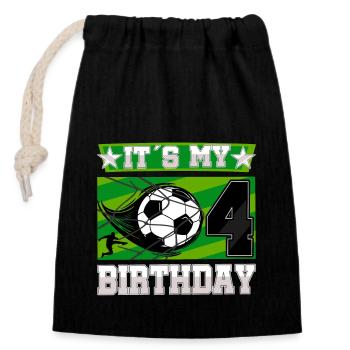 4th birthday Boy Soccer 4 Years Old Gifts - Closable cotton gift bag (14x20cm) - black - Front
