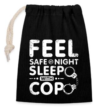 Feel safe at night sleep with a cop - Closable cotton gift bag (14x20cm) - black - Front