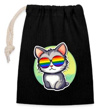 LGBTQ Katze - Verschließbarer Geschenkbeutel aus Baumwolle (14x20cm) - Schwarz - Vorne
