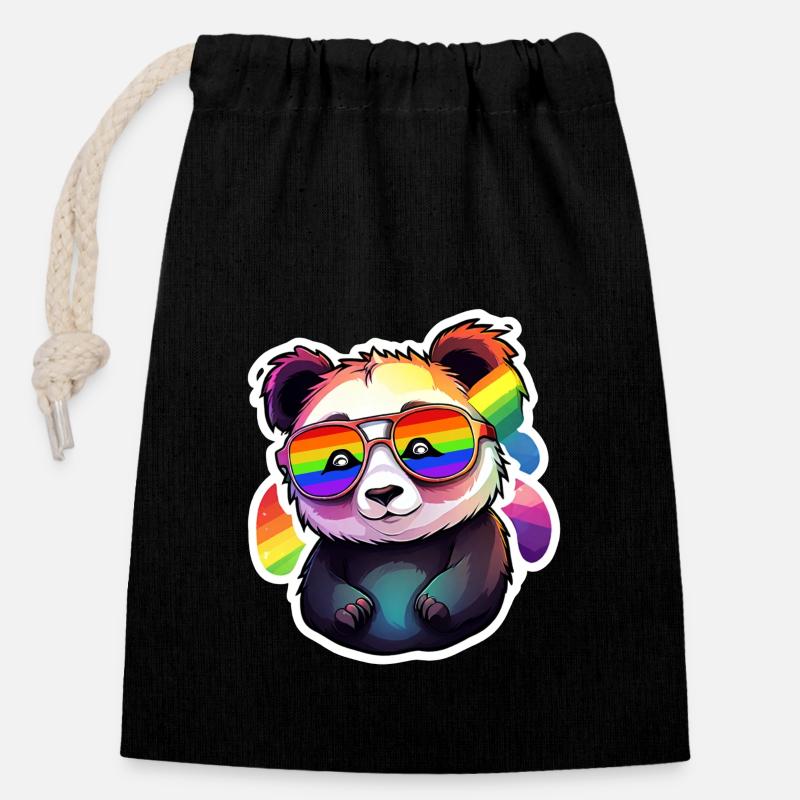 LGBTQ Panda - Verschließbarer Geschenkbeutel aus Baumwolle (14x20cm) - Schwarz