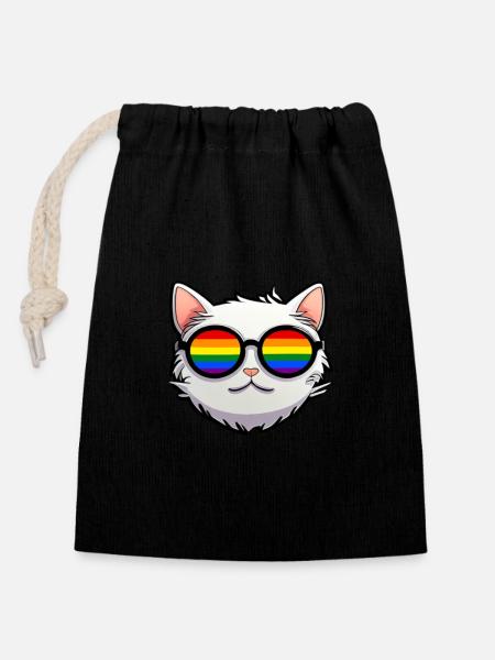 LGBTQ Katze - Verschließbarer Geschenkbeutel aus Baumwolle (14x20cm) - Schwarz
