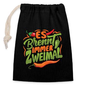 Es brennt immer Zweimal - Chili Koch Scharfe Sauce - Verschließbarer Geschenkbeutel aus Baumwolle (14x20cm) - Schwarz - Vorne