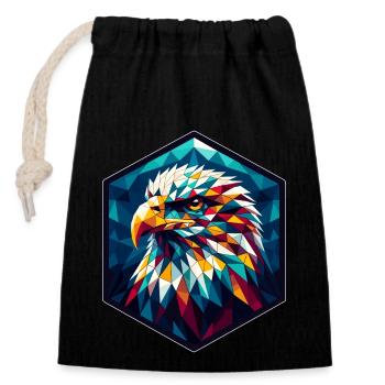 Pygargue à queue blanche dans la représentation polygonale - Sac cadeau en coton avec cordon (14 x 20 cm) - noir - Devant