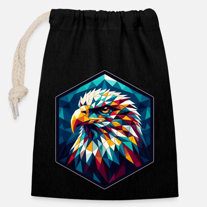 White-tailed eagle in polygon representation - Closable cotton gift bag (14x20cm) - black