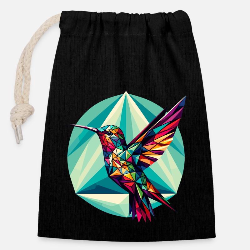Colibri dans la représentation polygonale - Sac cadeau en coton avec cordon (14 x 20 cm) - noir