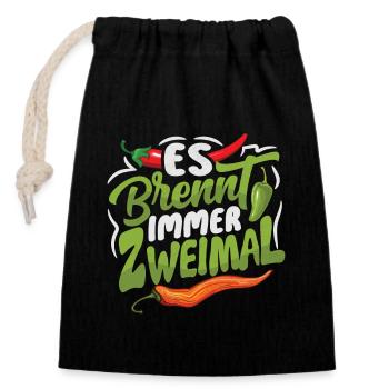 Es brennt immer Zweimal - Chili Koch Scharfe Sauce - Verschließbarer Geschenkbeutel aus Baumwolle (14x20cm) - Schwarz - Vorne