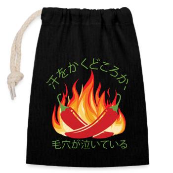 Es brennt immer Zweimal - Chili Koch Scharfe Sauce - Verschließbarer Geschenkbeutel aus Baumwolle (14x20cm) - Schwarz - Vorne