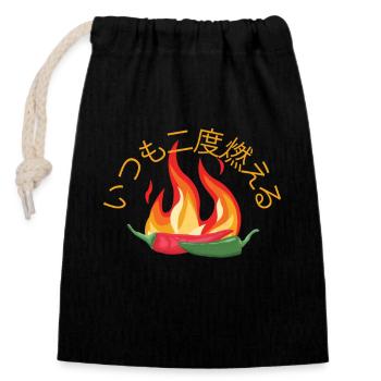 Es brennt immer Zweimal - Chili Koch Scharfe Sauce - Verschließbarer Geschenkbeutel aus Baumwolle (14x20cm) - Schwarz - Vorne