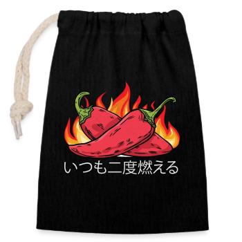 Es brennt immer Zweimal - Chili Koch Scharfe Sauce - Verschließbarer Geschenkbeutel aus Baumwolle (14x20cm) - Schwarz - Vorne