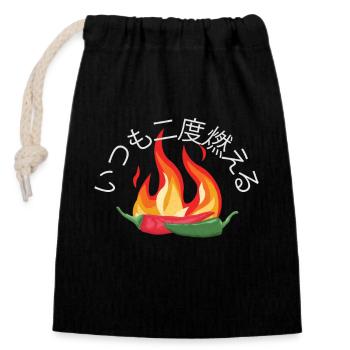 Es brennt immer Zweimal - Chili Koch Scharfe Sauce - Verschließbarer Geschenkbeutel aus Baumwolle (14x20cm) - Schwarz - Vorne