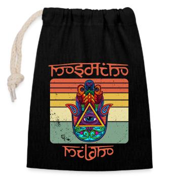 Yoga Namaste Hamsa Eye Hand Fluchschutz - Verschließbarer Geschenkbeutel aus Baumwolle (14x20cm) - Schwarz - Vorne