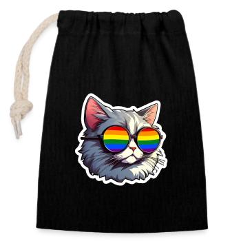 LGBTQ Katze - Verschließbarer Geschenkbeutel aus Baumwolle (14x20cm) - Schwarz - Vorne